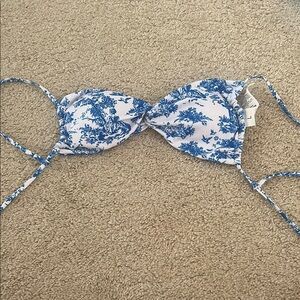 Floral Blue and White Bikini Top